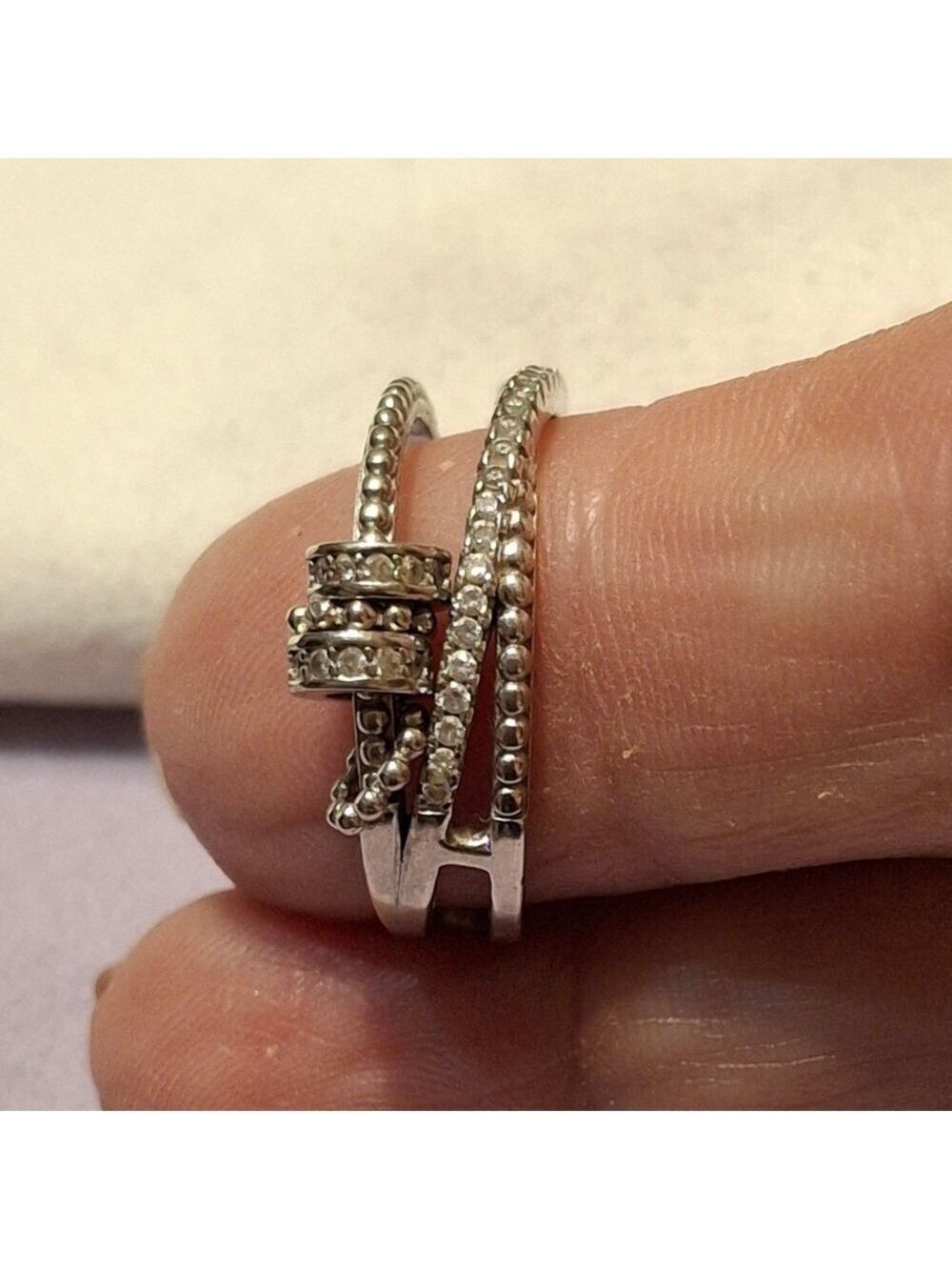 Sterling Silver toe ring With Cz's Adjustable Open End - Picture 2 of 5